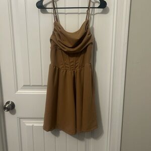 SHEIN Tan Cowl Neck Mini Dress